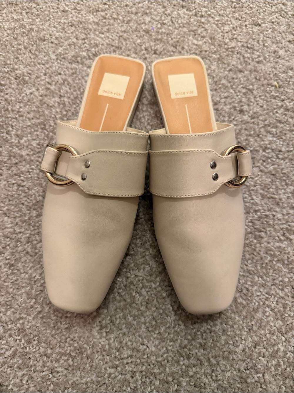 Dolce Vita Beige Slide Mules with Gold Ring Detail (New/NoTags)